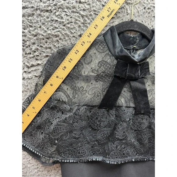 Self-Portrait Lace & Bow Accent Mock Neck Mini Shift‎ Dress Black Womens Size 6 - Picture 12 of 16